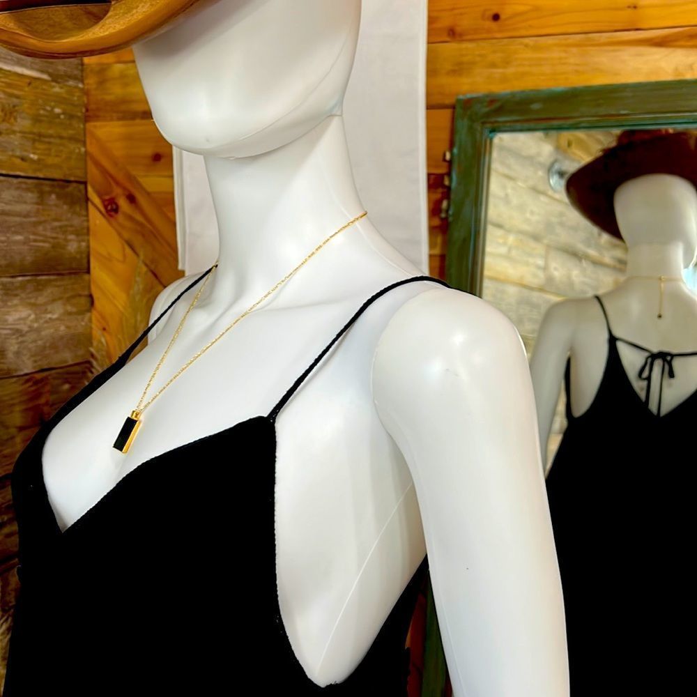 Black Onyx Square Necklace By Brenda Grands With 18k Gold Filled Chain